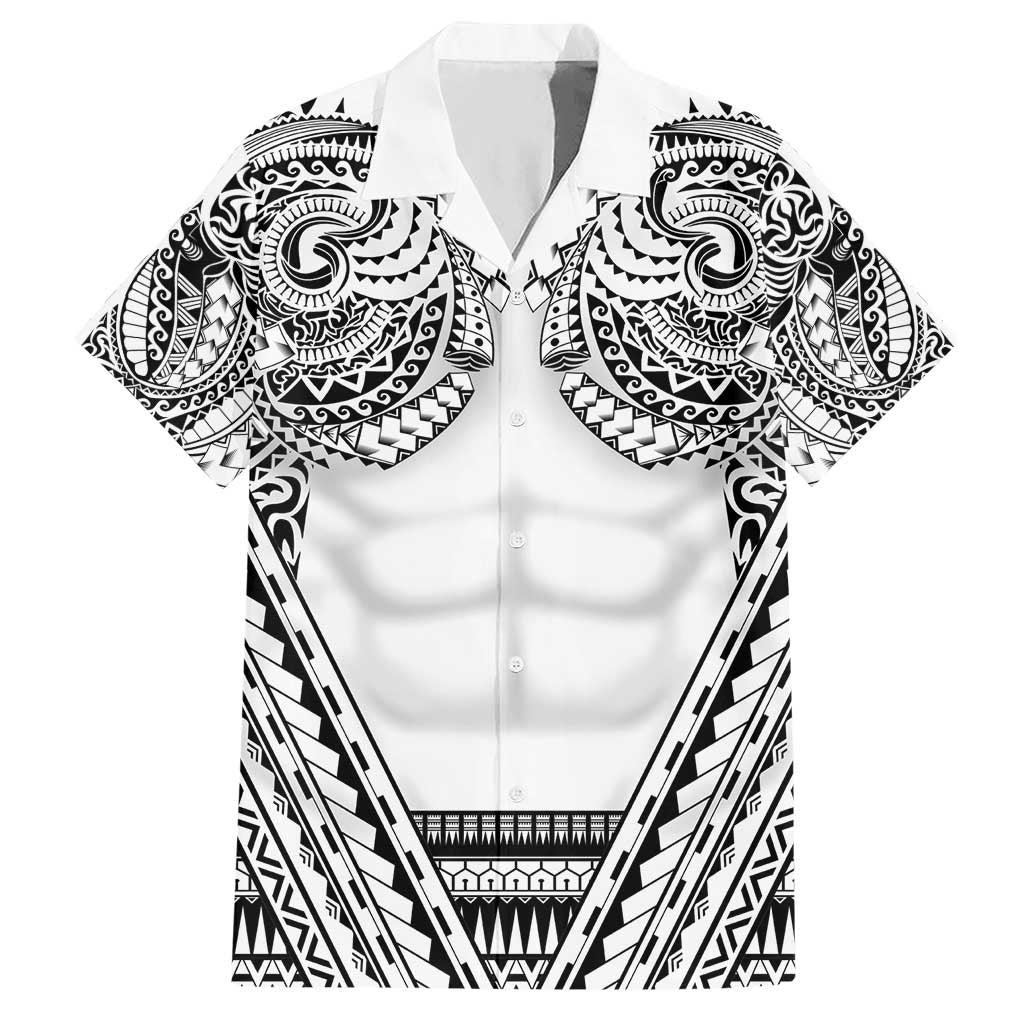 Polynesian Tattoo Inspired Cosplay Costume Hawaiian Shirt Tribal Warrior White - Polynesian Pride