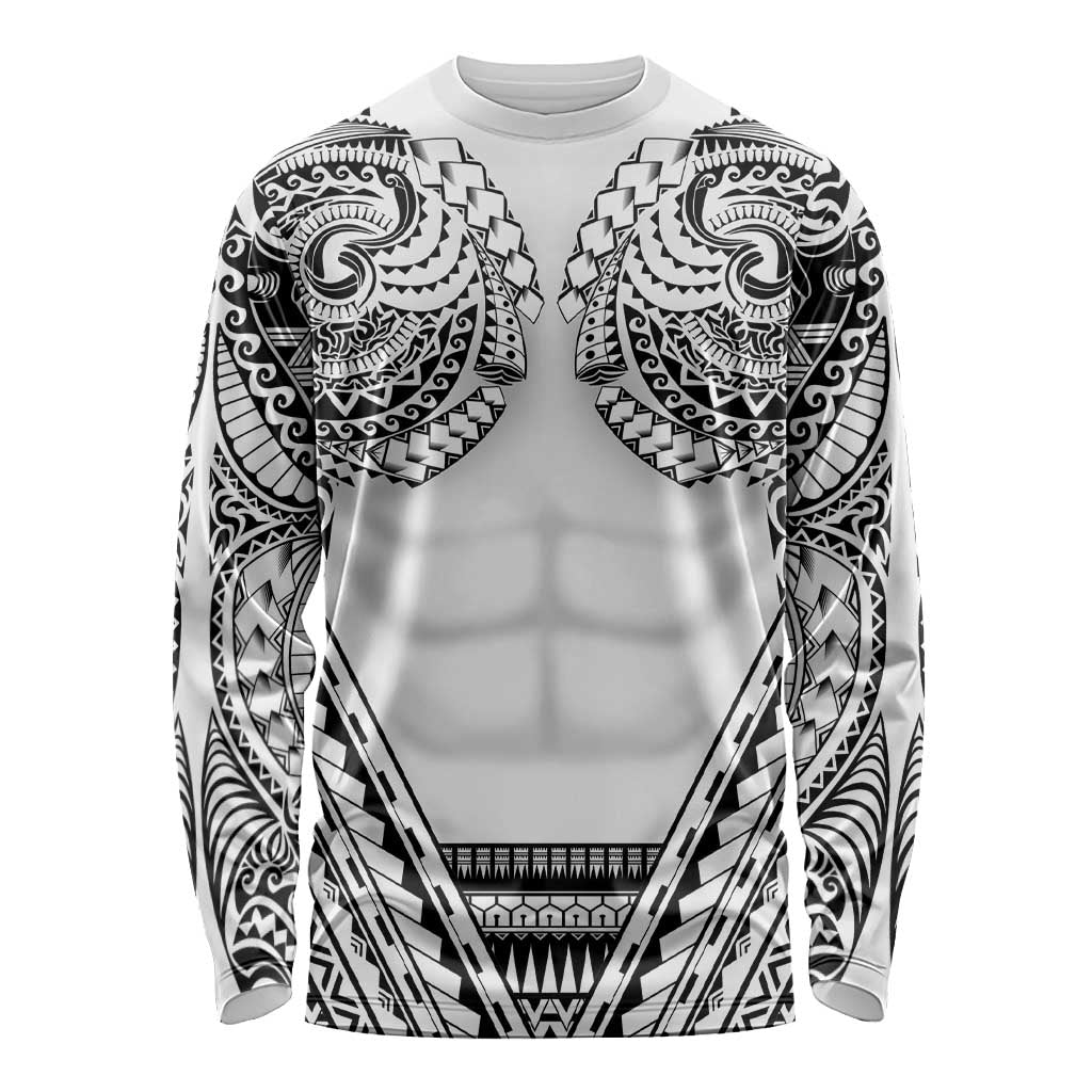 Polynesian Tattoo Inspired Cosplay Costume Long Sleeve Shirt Tribal Warrior White LT05 Unisex White - Polynesian Pride