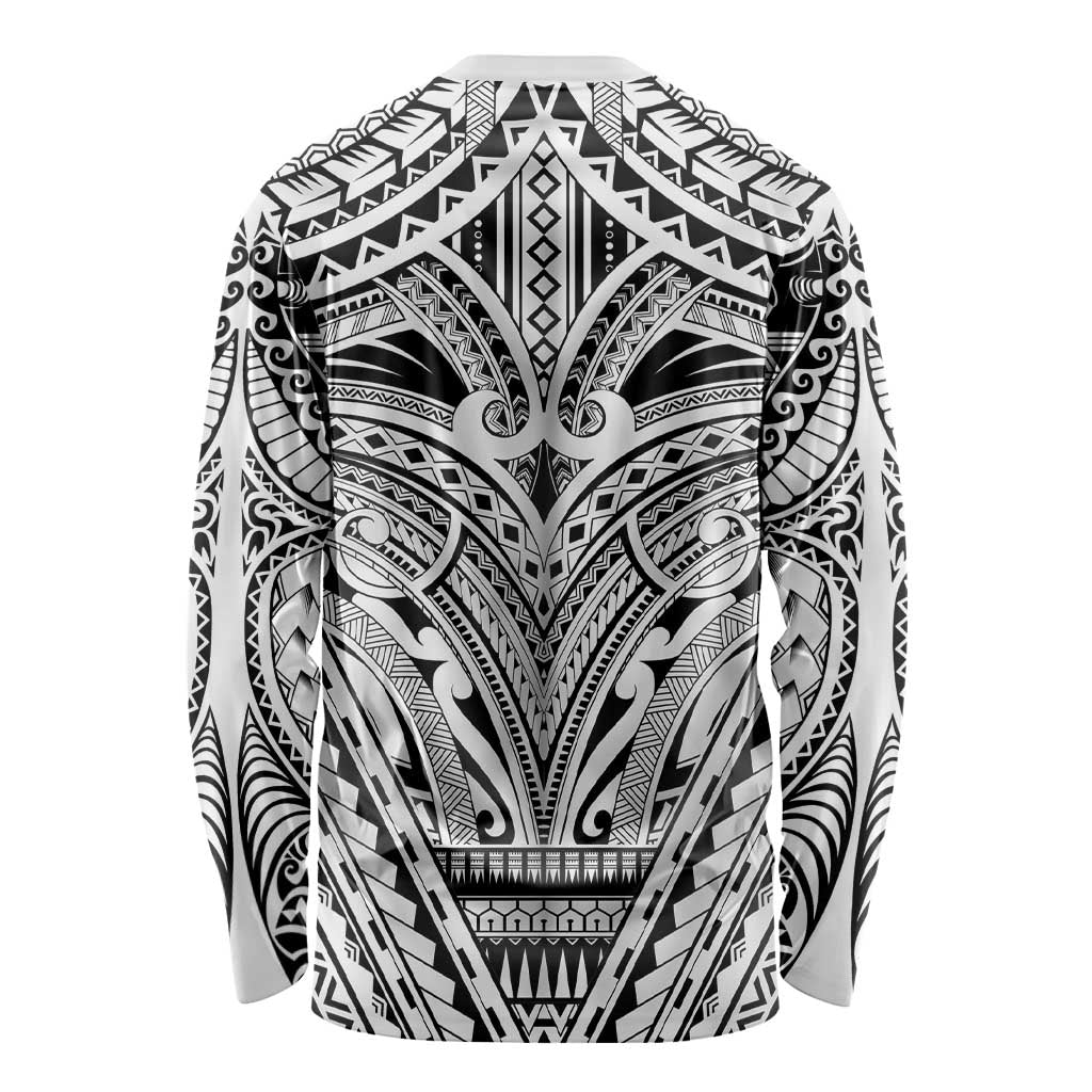 Polynesian Tattoo Inspired Cosplay Costume Long Sleeve Shirt Tribal Warrior White LT05 - Polynesian Pride