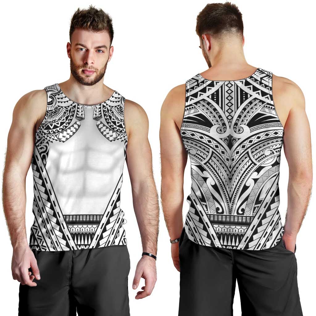 Polynesian Tattoo Inspired Cosplay Costume Men Tank Top Tribal Warrior White - Polynesian Pride