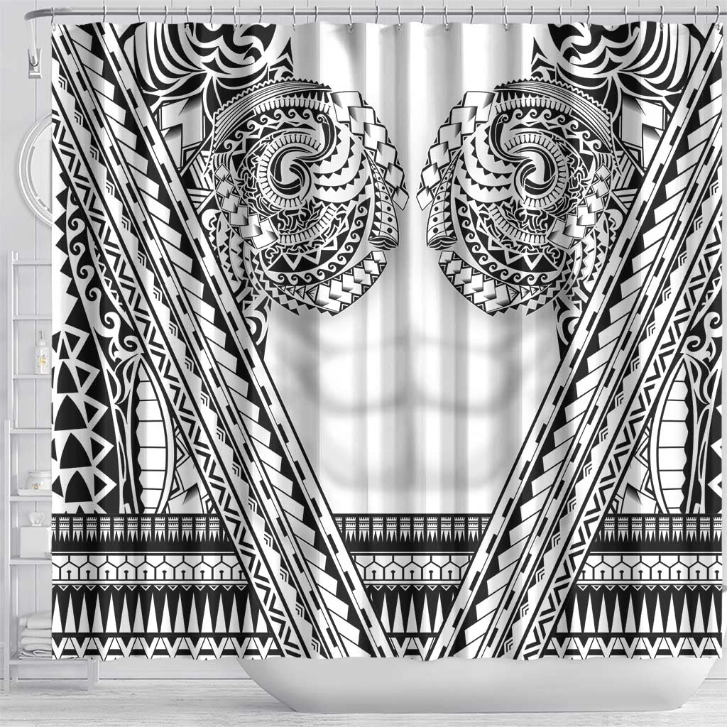 Polynesian Tattoo Inspired Cosplay Costume Shower Curtain Tribal Warrior White - Polynesian Pride