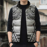 Polynesian Tattoo Inspired Cosplay Costume Sleeveless Puffer Jacket Tribal Warrior White - Polynesian Pride