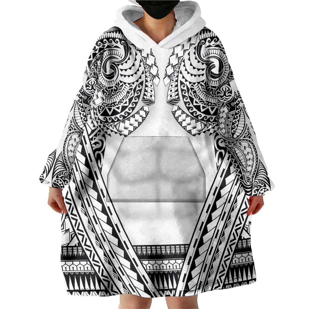 Polynesian Tattoo Inspired Cosplay Costume Wearable Blanket Hoodie Tribal Warrior White - Polynesian Pride