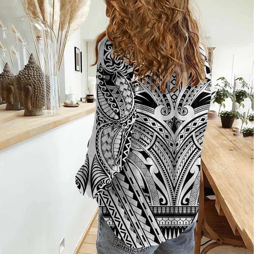 Polynesian Tattoo Inspired Cosplay Costume Women Casual Shirt Tribal Warrior White - Polynesian Pride