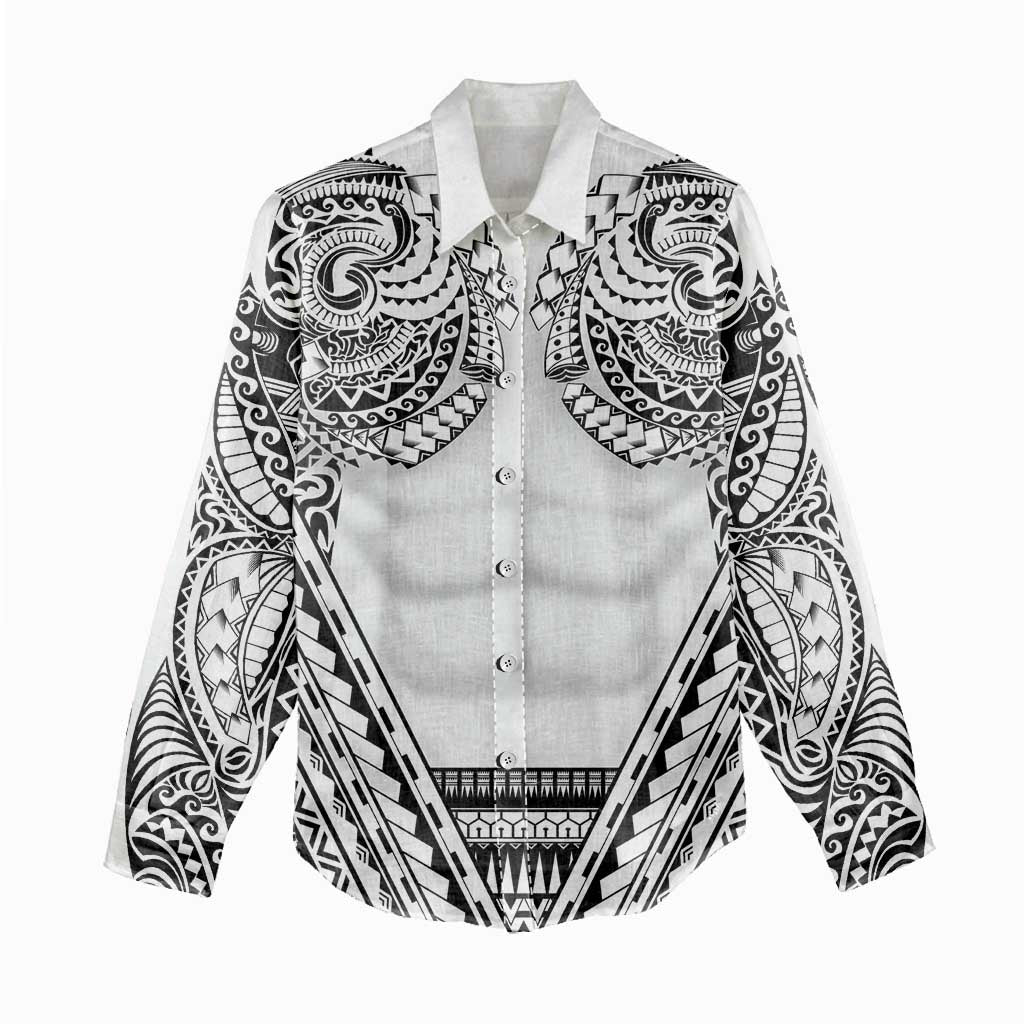 Polynesian Tattoo Inspired Cosplay Costume Women Casual Shirt Tribal Warrior White - Polynesian Pride