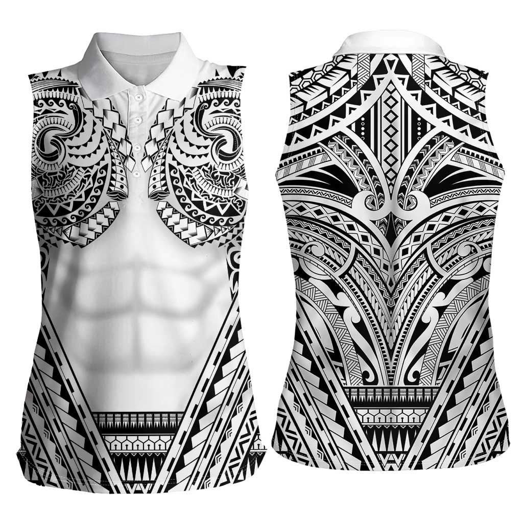 Polynesian Tattoo Inspired Cosplay Costume Women Sleeveless Polo Shirt Tribal Warrior White LT05 - Polynesian Pride