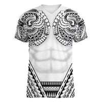 Polynesian Tattoo Inspired Cosplay Costume Women V-Neck T-Shirt Tribal Warrior White LT05 Female White - Polynesian Pride