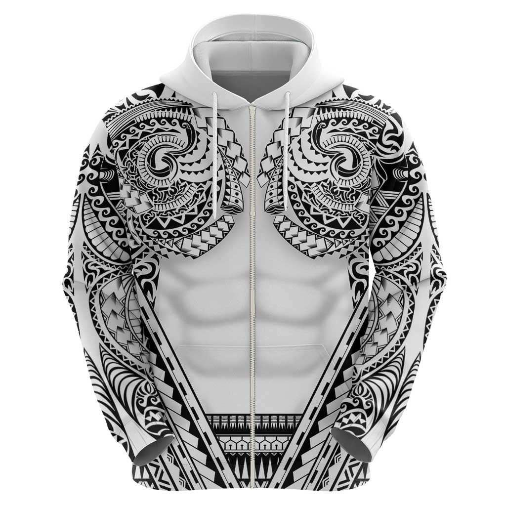 Polynesian Tattoo Inspired Cosplay Costume Zip Hoodie Tribal Warrior White - Polynesian Pride