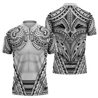 Polynesian Tattoo Inspired Cosplay Costume Zipper Polo Shirt Tribal Warrior White - Polynesian Pride