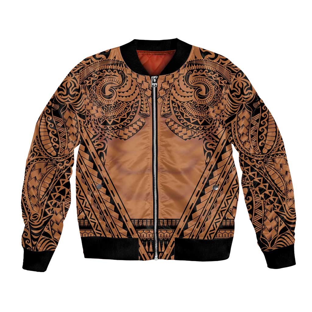 Polynesian Tattoo Inspired Cosplay Costume Bomber Jacket Tribal Warrior LT05 Unisex Brown - Polynesian Pride
