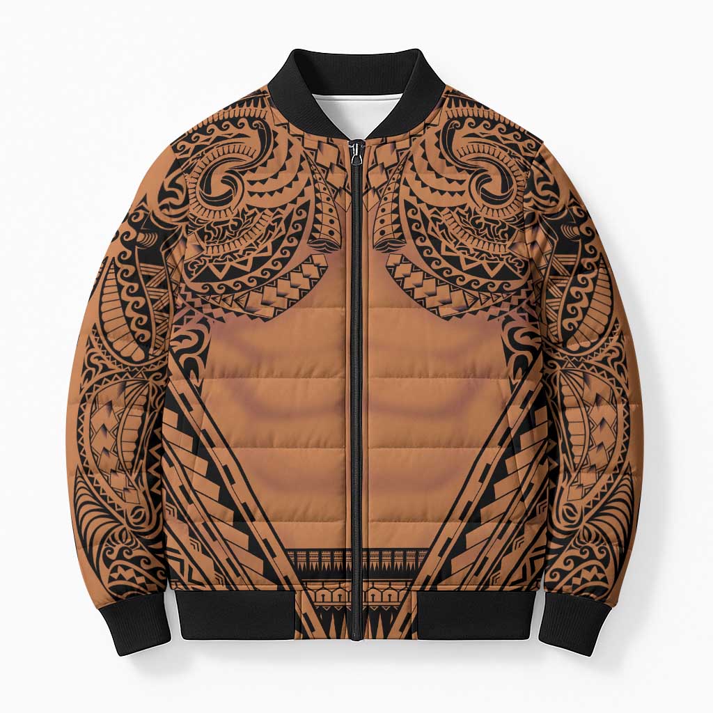 Polynesian Tattoo Inspired Cosplay Costume Bomber Puffer Jacket Tribal Warrior LT05 Unisex Brown - Polynesian Pride