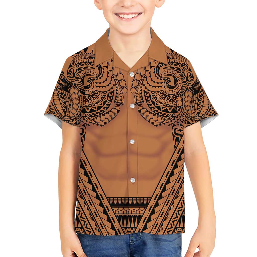 Polynesian Tattoo Inspired Cosplay Costume Kid Hawaiian Shirt Tribal Warrior - Polynesian Pride
