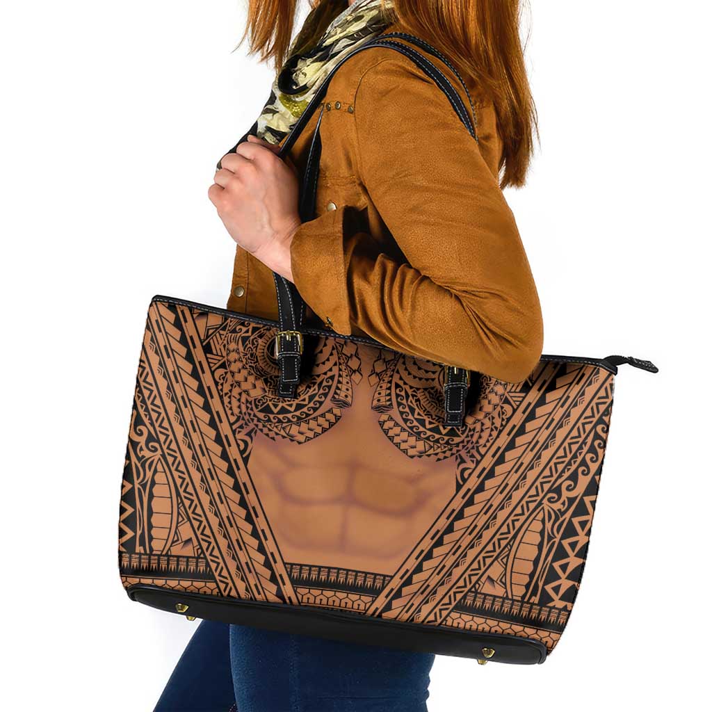 Polynesian Tattoo Inspired Cosplay Costume Leather Tote Bag Tribal Warrior LT05 Brown - Polynesian Pride