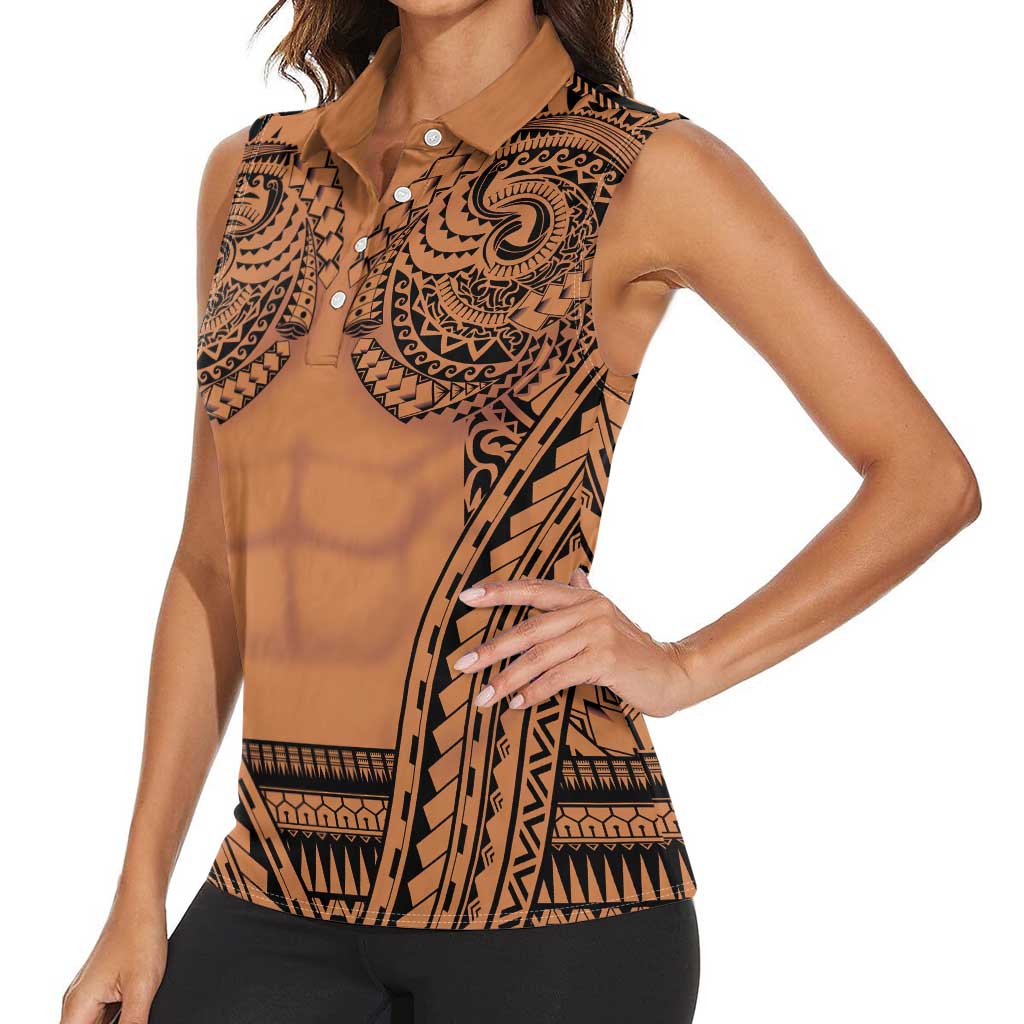 Polynesian Tattoo Inspired Cosplay Costume Women Sleeveless Polo Shirt Tribal Warrior LT05 - Polynesian Pride