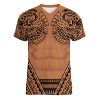 Polynesian Tattoo Inspired Cosplay Costume Women V-Neck T-Shirt Tribal Warrior LT05 Female Brown - Polynesian Pride