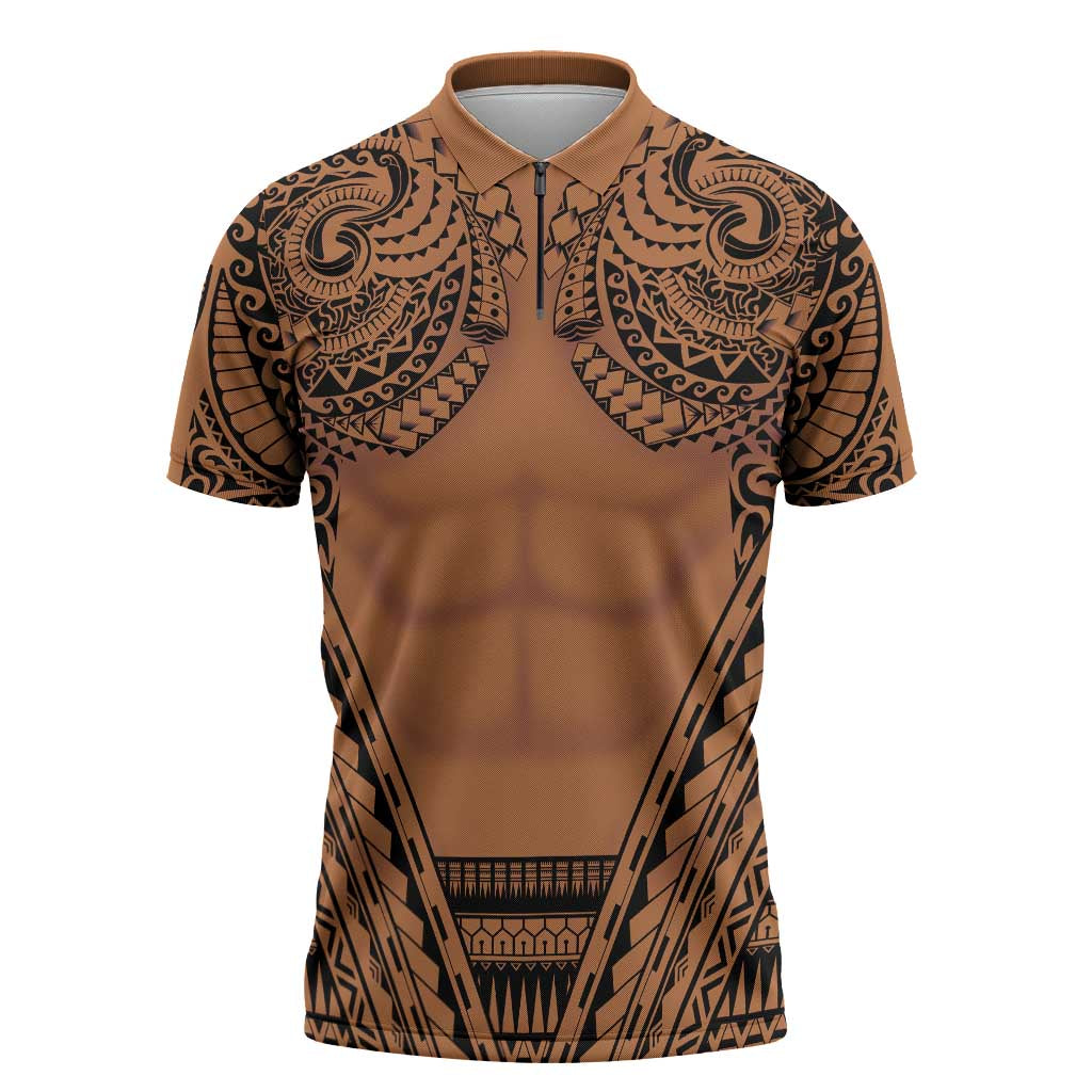Polynesian Tattoo Inspired Cosplay Costume Zipper Polo Shirt Tribal Warrior - Polynesian Pride
