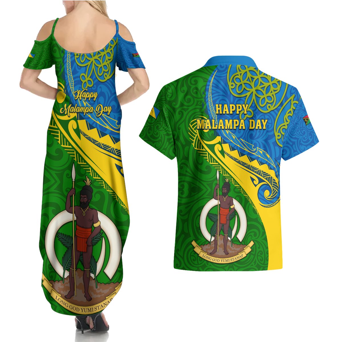 malampa-day-couples-matching-summer-maxi-dress-and-hawaiian-shirt-sand-drawing-vanuatuan-pattern