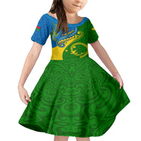 Malampa Day Family Matching Mermaid Dress and Hawaiian Shirt Sand Drawing Vanuatuan Pattern LT05 Daughter's Dress Green - Polynesian Pride
