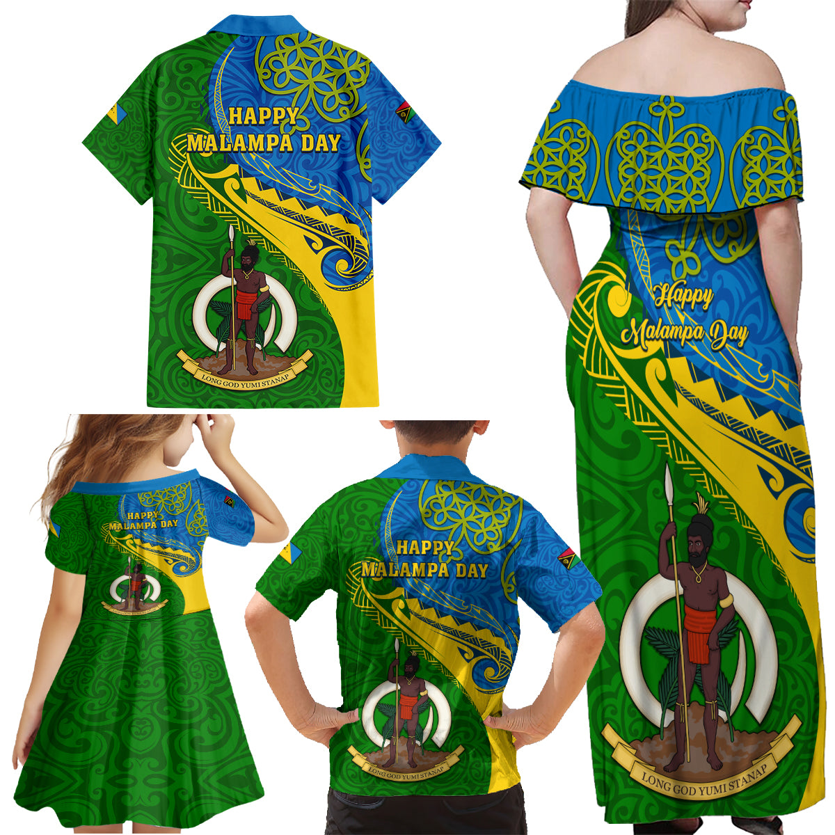 Malampa Day Family Matching Off Shoulder Maxi Dress and Hawaiian Shirt Sand Drawing Vanuatuan Pattern LT05 - Polynesian Pride
