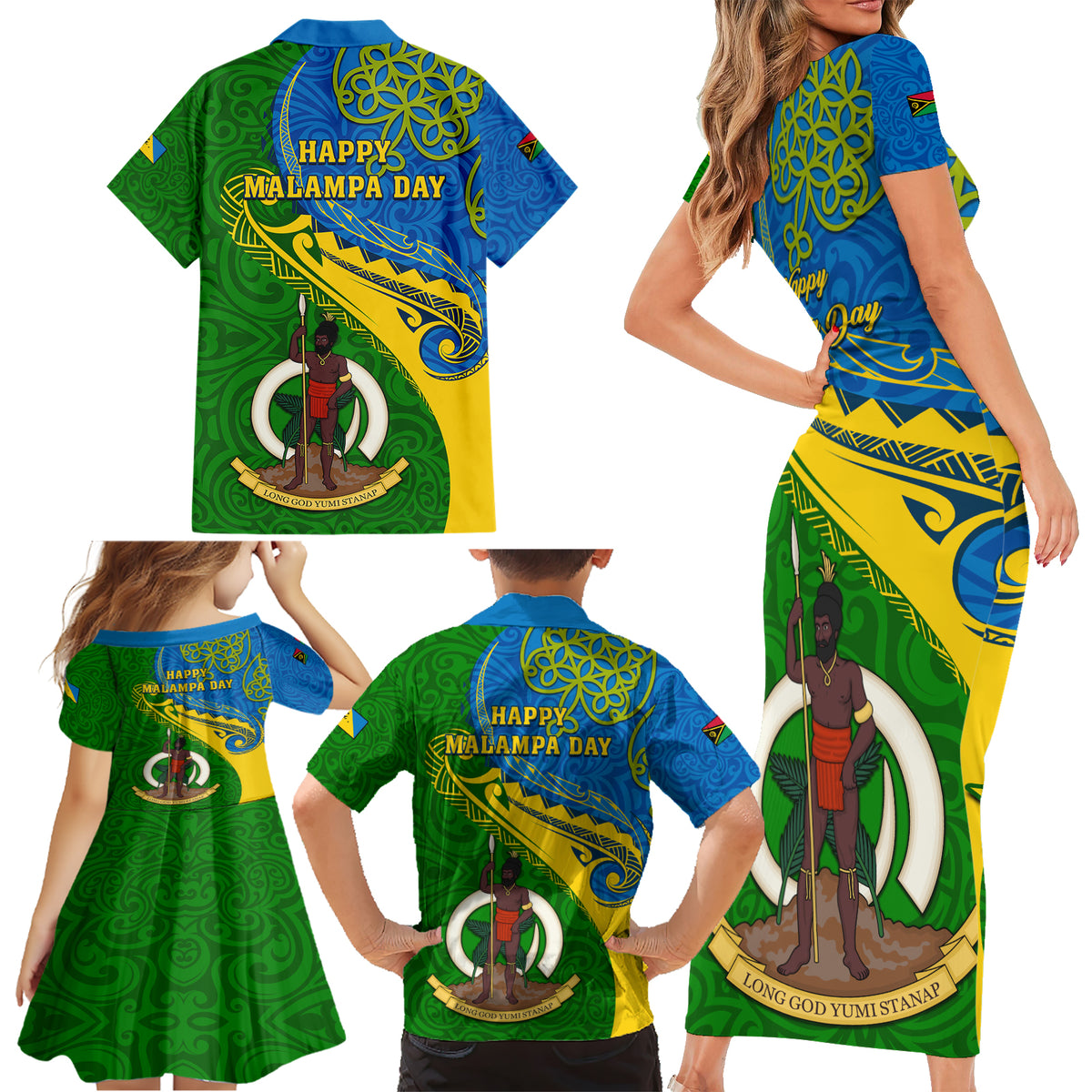 Malampa Day Family Matching Short Sleeve Bodycon Dress and Hawaiian Shirt Sand Drawing Vanuatuan Pattern LT05 - Polynesian Pride