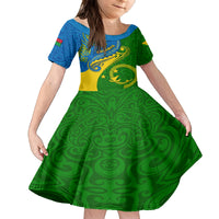 Malampa Day Family Matching Tank Maxi Dress and Hawaiian Shirt Sand Drawing Vanuatuan Pattern LT05 Daughter's Dress Green - Polynesian Pride
