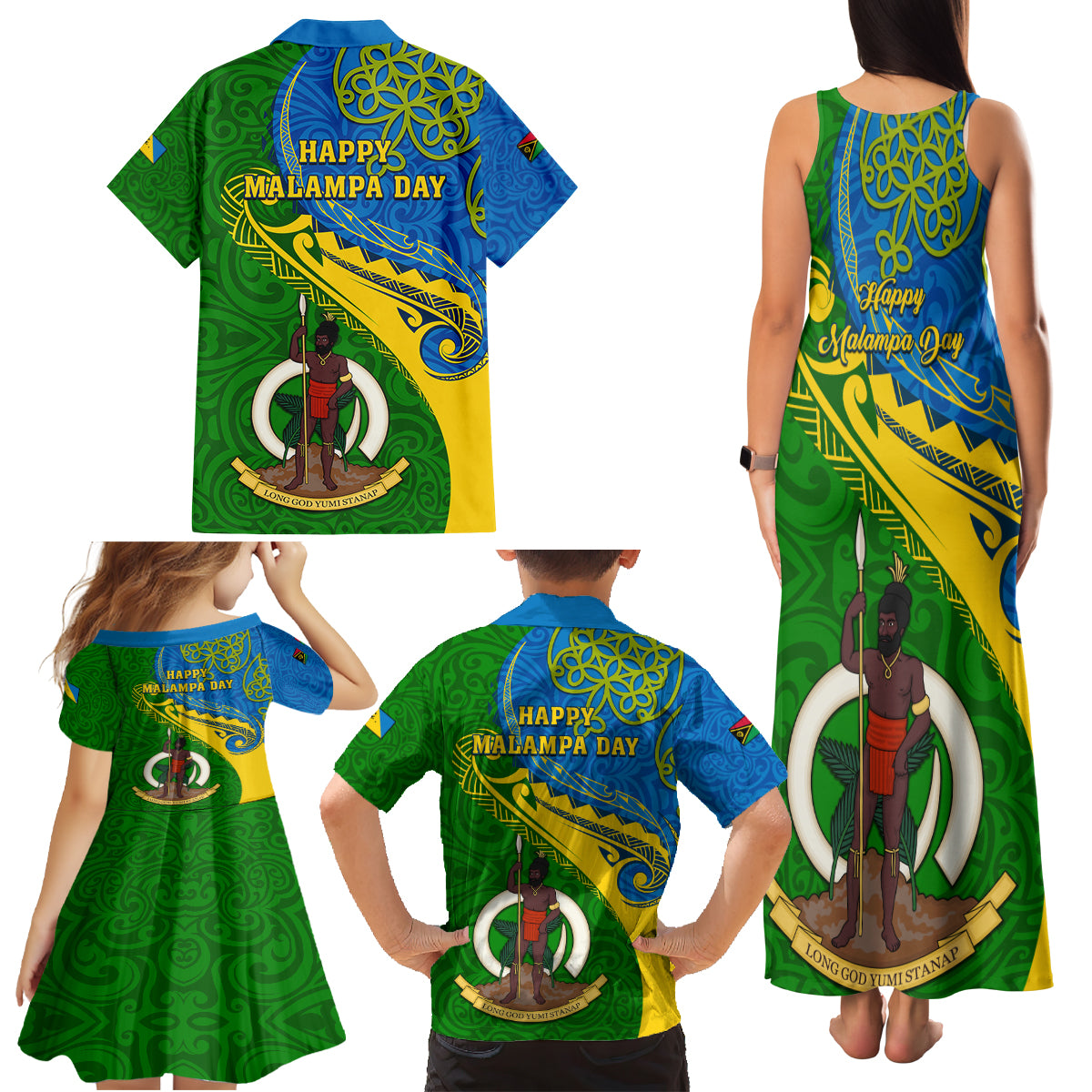 Malampa Day Family Matching Tank Maxi Dress and Hawaiian Shirt Sand Drawing Vanuatuan Pattern LT05 - Polynesian Pride