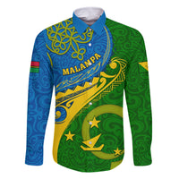 Malampa Day Family Matching Tank Maxi Dress and Hawaiian Shirt Sand Drawing Vanuatuan Pattern LT05 Dad's Shirt - Long Sleeve Green - Polynesian Pride