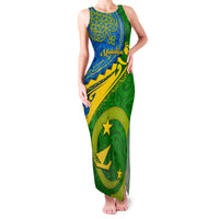 Malampa Day Family Matching Tank Maxi Dress and Hawaiian Shirt Sand Drawing Vanuatuan Pattern LT05 Mom's Dress Green - Polynesian Pride