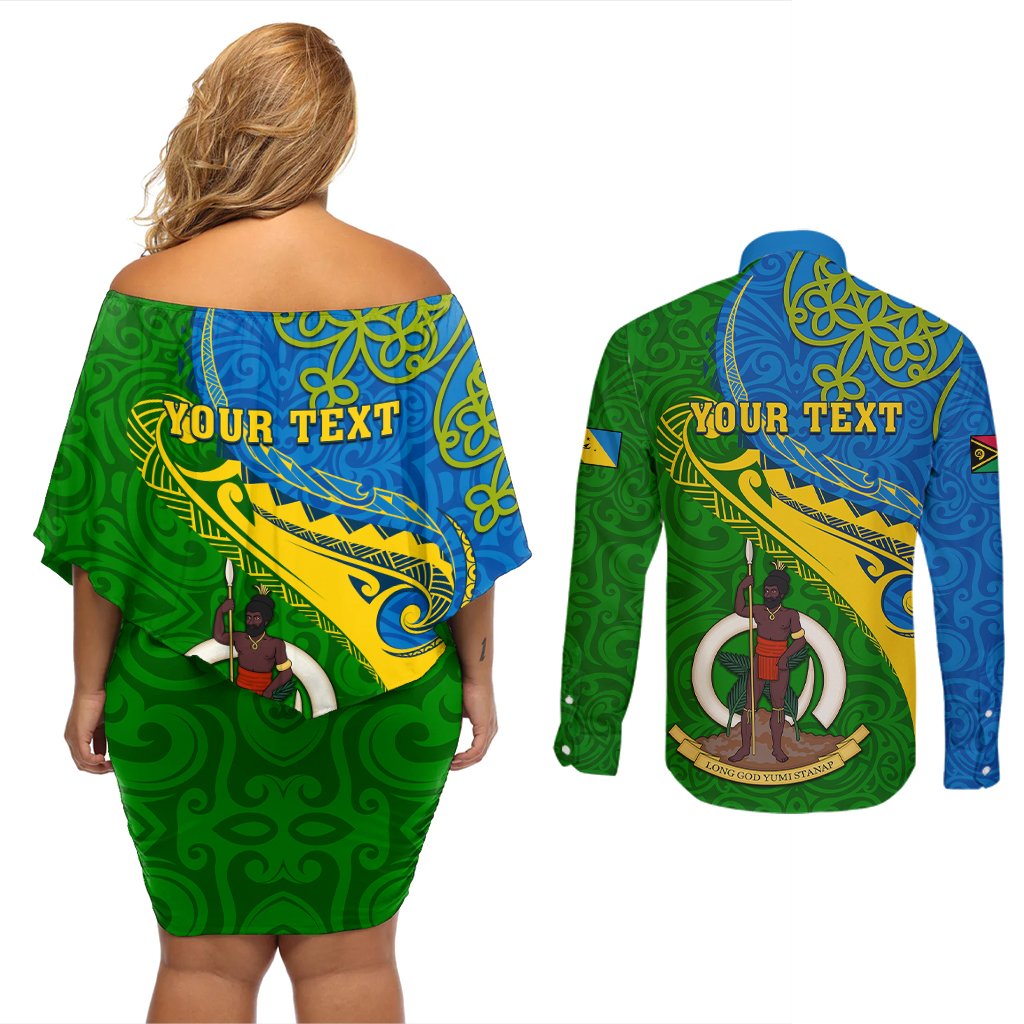personalized-malampa-day-couples-matching-off-shoulder-short-dress-and-long-sleeve-button-shirts-sand-drawing-vanuatuan-pattern