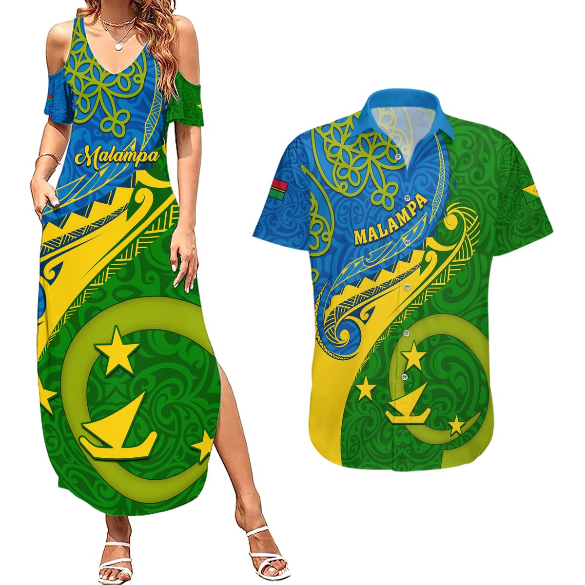 personalized-malampa-day-couples-matching-summer-maxi-dress-and-hawaiian-shirt-sand-drawing-vanuatuan-pattern