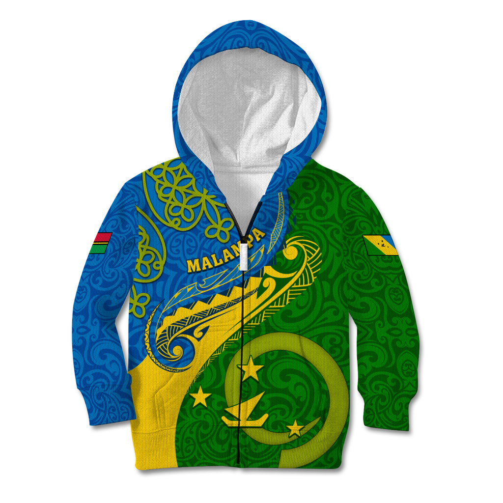 Personalized Malampa Day Kid Hoodie Sand Drawing Vanuatuan Pattern LT05 Zip Hoodie Green - Polynesian Pride