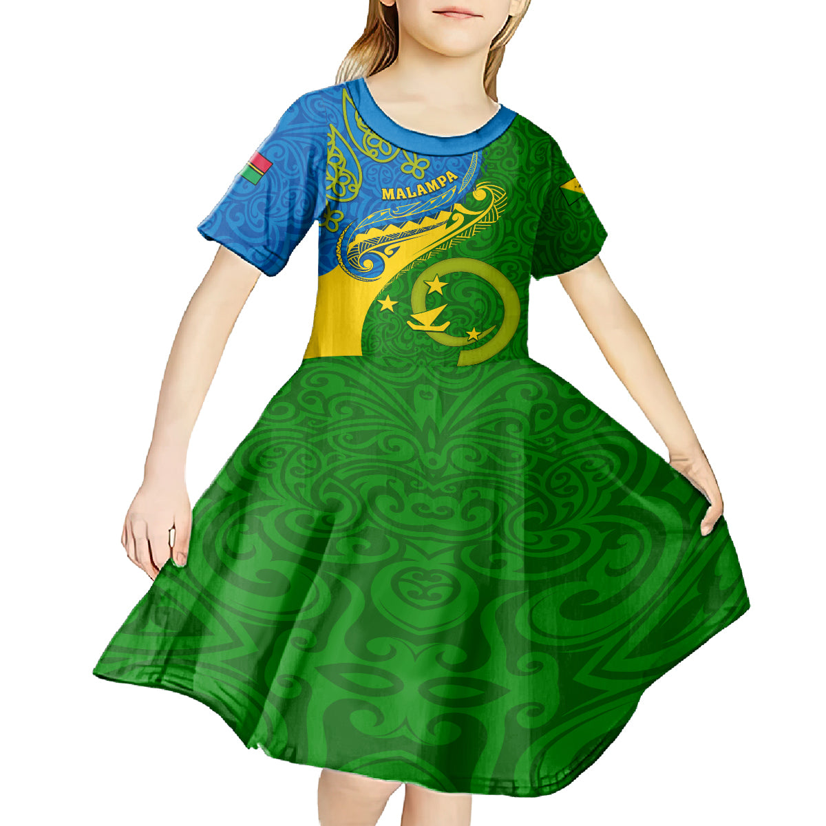 personalized-malampa-day-kid-short-sleeve-dress-sand-drawing-vanuatuan-pattern