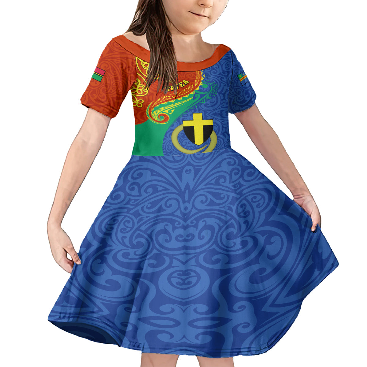 Tafea Day Family Matching Mermaid Dress and Hawaiian Shirt Sand Drawing Vanuatuan Pattern LT05 Daughter's Dress Blue - Polynesian Pride