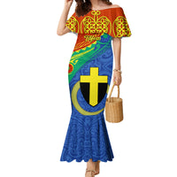 Tafea Day Family Matching Mermaid Dress and Hawaiian Shirt Sand Drawing Vanuatuan Pattern LT05 Mom's Dress Blue - Polynesian Pride