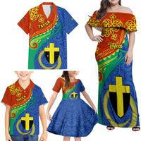 Tafea Day Family Matching Off Shoulder Maxi Dress and Hawaiian Shirt Sand Drawing Vanuatuan Pattern LT05 - Polynesian Pride