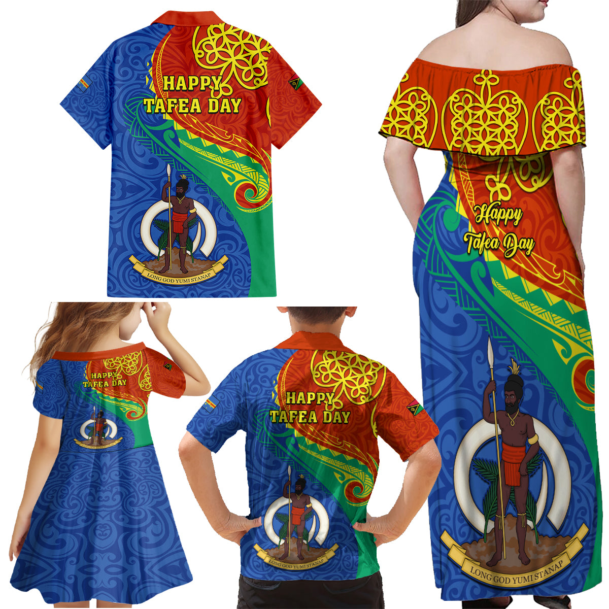 Tafea Day Family Matching Off Shoulder Maxi Dress and Hawaiian Shirt Sand Drawing Vanuatuan Pattern LT05 - Polynesian Pride