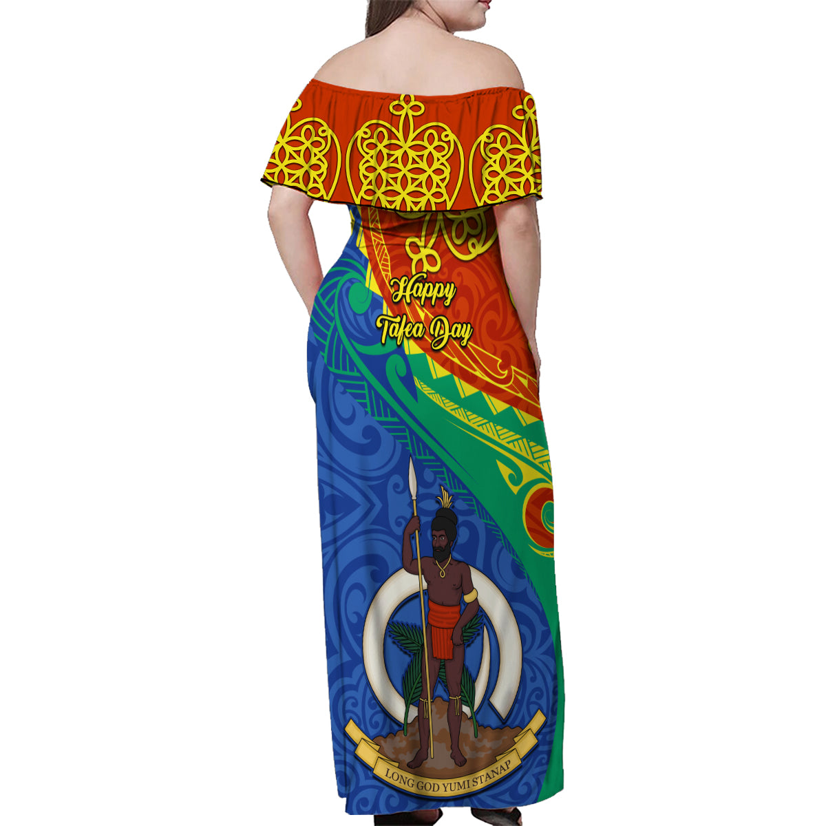 Tafea Day Family Matching Off Shoulder Maxi Dress and Hawaiian Shirt Sand Drawing Vanuatuan Pattern LT05 - Polynesian Pride
