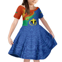 Tafea Day Family Matching Tank Maxi Dress and Hawaiian Shirt Sand Drawing Vanuatuan Pattern LT05 Daughter's Dress Blue - Polynesian Pride