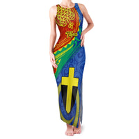 Tafea Day Family Matching Tank Maxi Dress and Hawaiian Shirt Sand Drawing Vanuatuan Pattern LT05 Mom's Dress Blue - Polynesian Pride