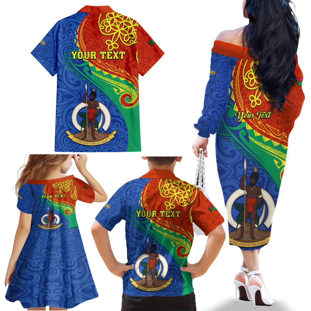 Personalized Tafea Day Family Matching Off Shoulder Long Sleeve Dress and Hawaiian Shirt Sand Drawing Vanuatuan Pattern LT05 - Polynesian Pride
