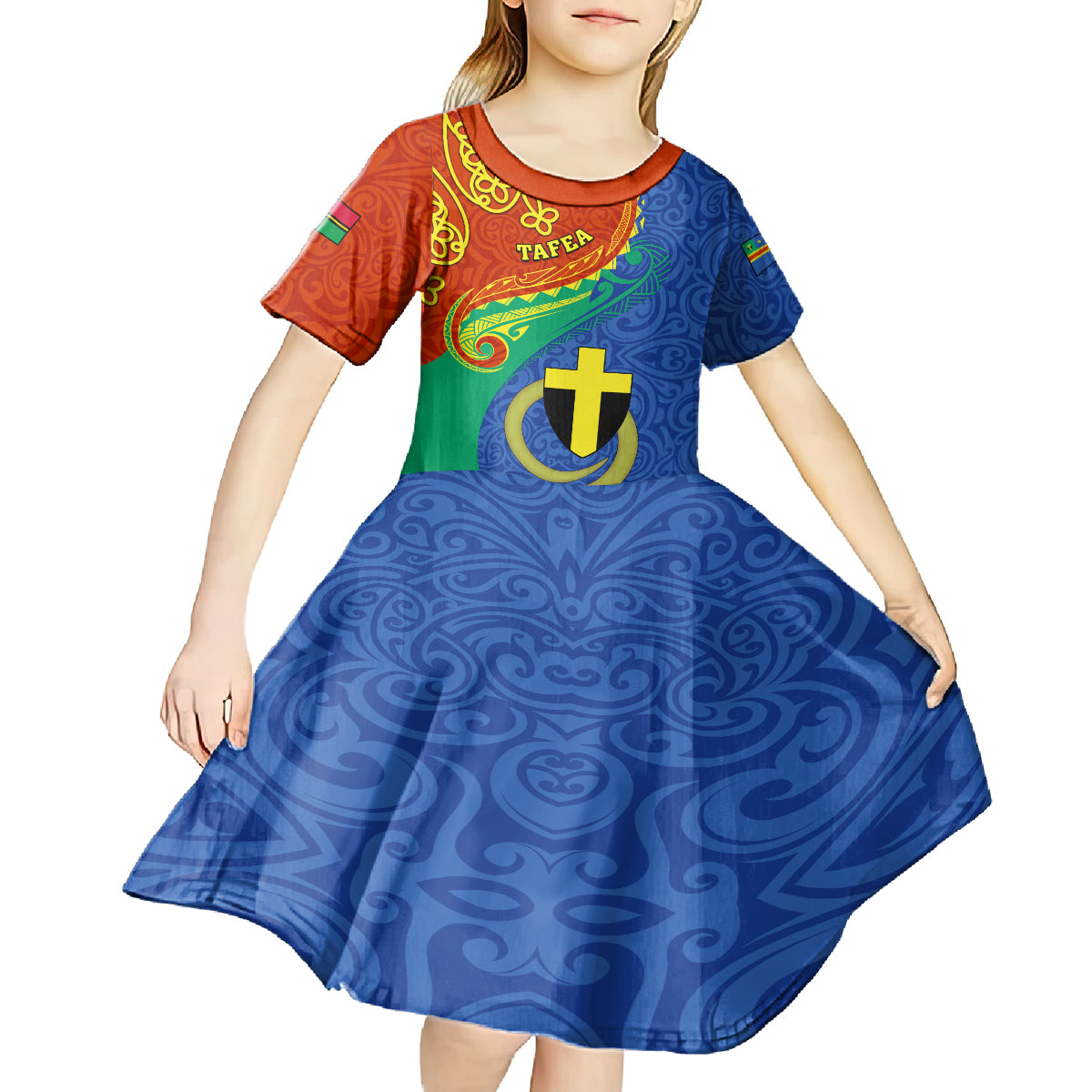 personalized-tafea-day-kid-short-sleeve-dress-sand-drawing-vanuatuan-pattern