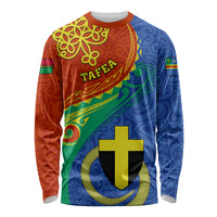 Personalized Tafea Day Long Sleeve Shirt Sand Drawing Vanuatuan Pattern LT05 Unisex Blue - Polynesian Pride