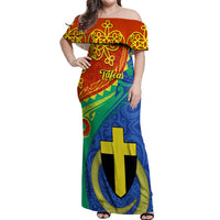 Personalized Tafea Day Off Shoulder Maxi Dress Sand Drawing Vanuatuan Pattern LT05 Women Blue - Polynesian Pride