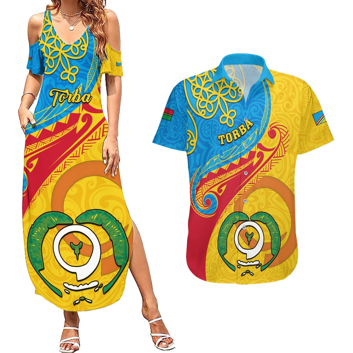 torba-day-couples-matching-summer-maxi-dress-and-hawaiian-shirt-sand-drawing-vanuatuan-pattern