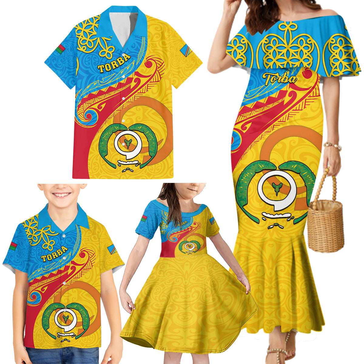 Torba Day Family Matching Mermaid Dress and Hawaiian Shirt Sand Drawing Vanuatuan Pattern LT05 - Polynesian Pride