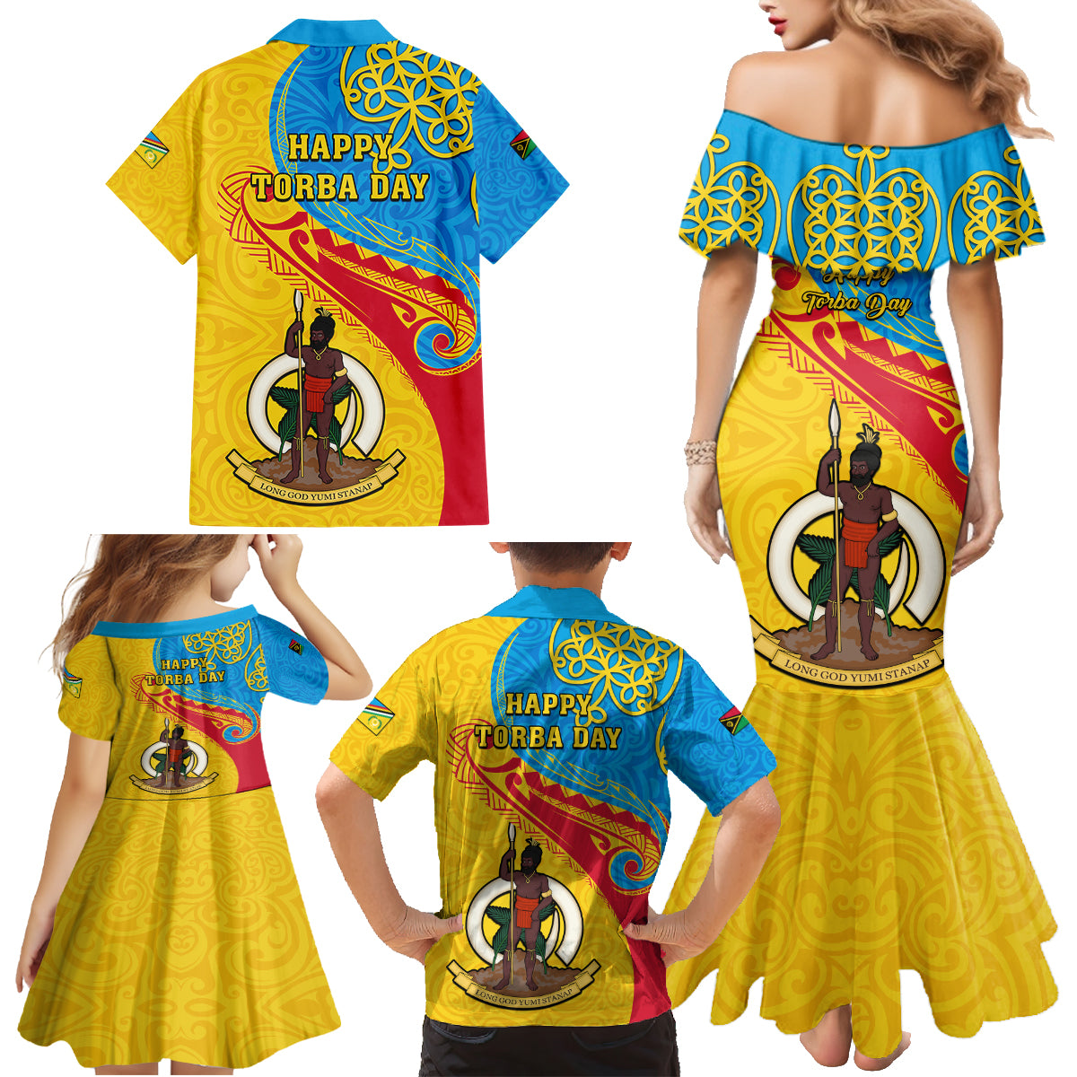 Torba Day Family Matching Mermaid Dress and Hawaiian Shirt Sand Drawing Vanuatuan Pattern LT05 - Polynesian Pride