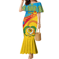 Torba Day Family Matching Mermaid Dress and Hawaiian Shirt Sand Drawing Vanuatuan Pattern LT05 Mom's Dress Yellow - Polynesian Pride