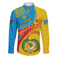 Torba Day Family Matching Short Sleeve Bodycon Dress and Hawaiian Shirt Sand Drawing Vanuatuan Pattern LT05 Dad's Shirt - Long Sleeve Yellow - Polynesian Pride