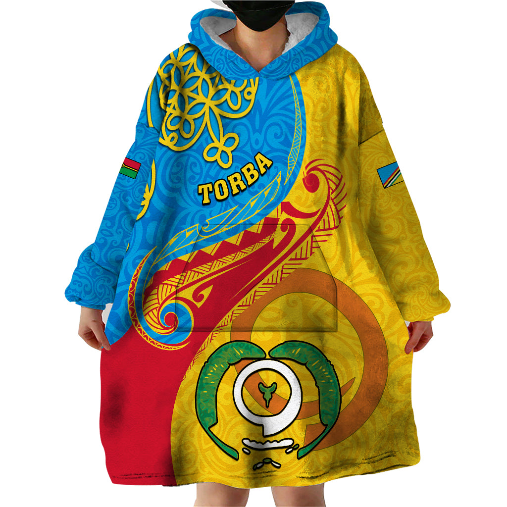 Personalized Torba Day Wearable Blanket Hoodie Sand Drawing Vanuatuan Pattern LT05 - Polynesian Pride