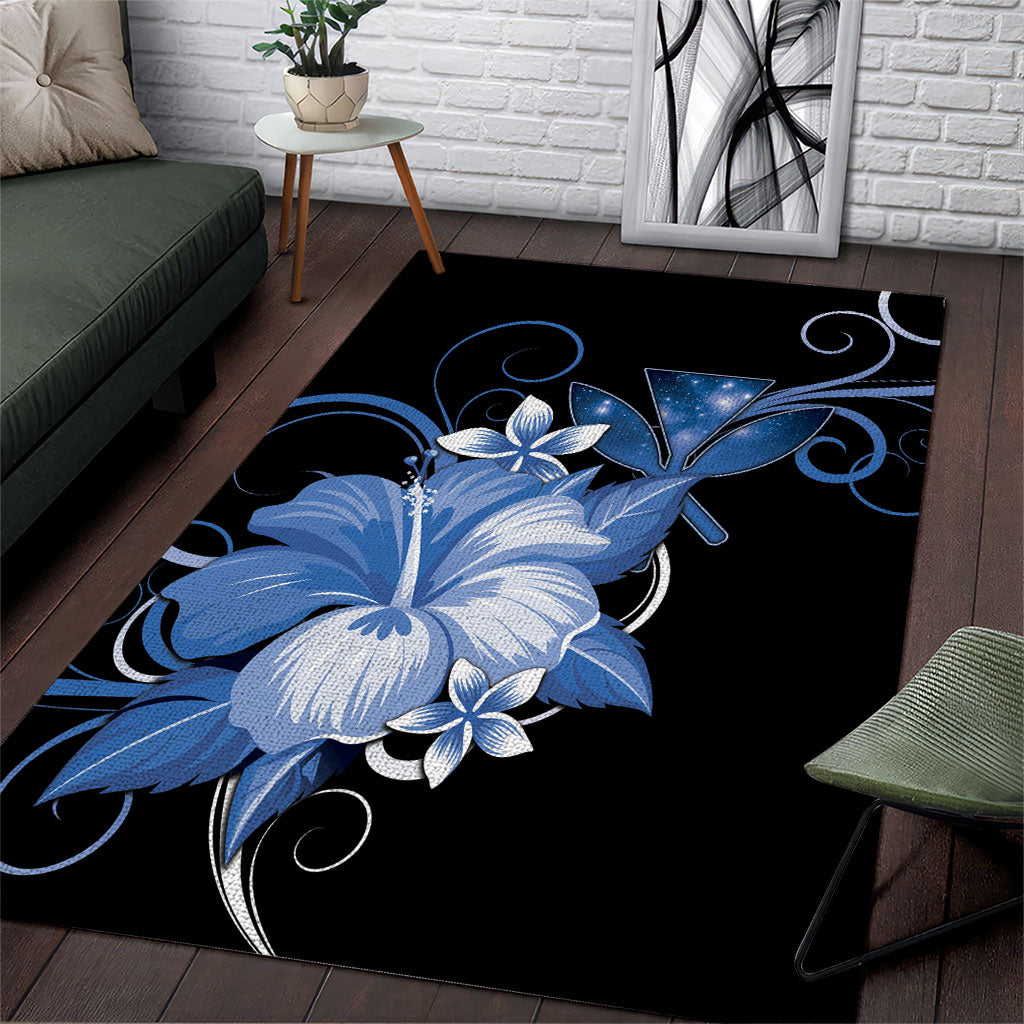 Hawaii Makahiki Kanaka Maoli Area Rug Blue Hibiscus Floral Vibes LT05 Blue - Polynesian Pride